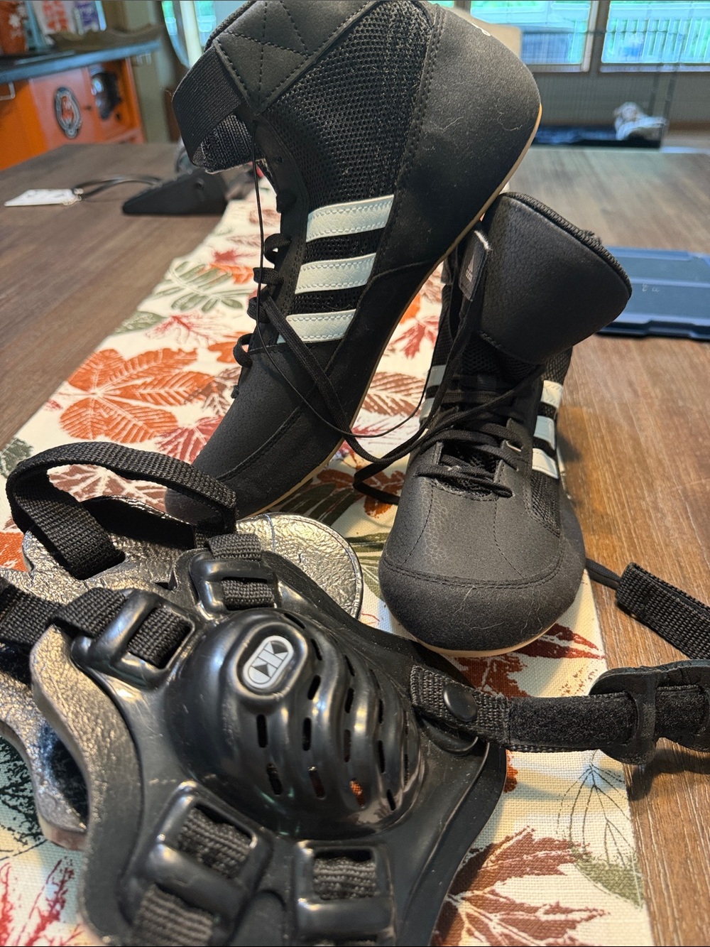 adidas Black Athletic Wrestling Shoes with White Stripes